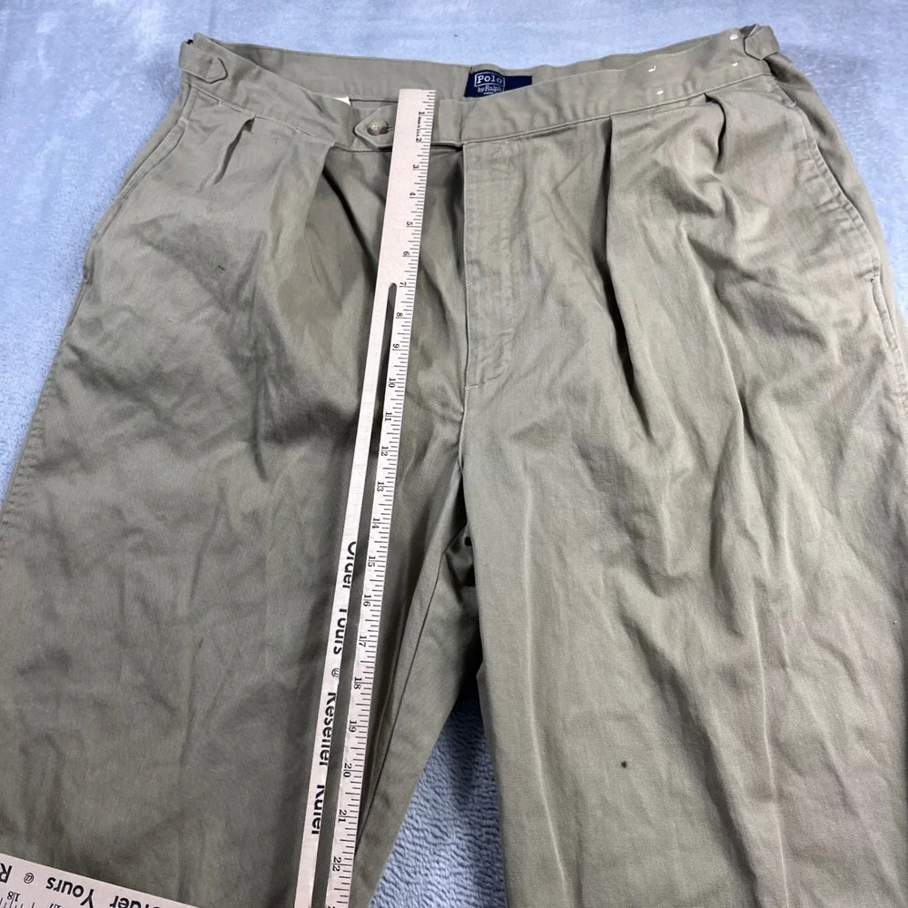 Polo Ralph Lauren Mens 42x30 Pleated Chino Pants Khaki Tan Made in USA Adjusters